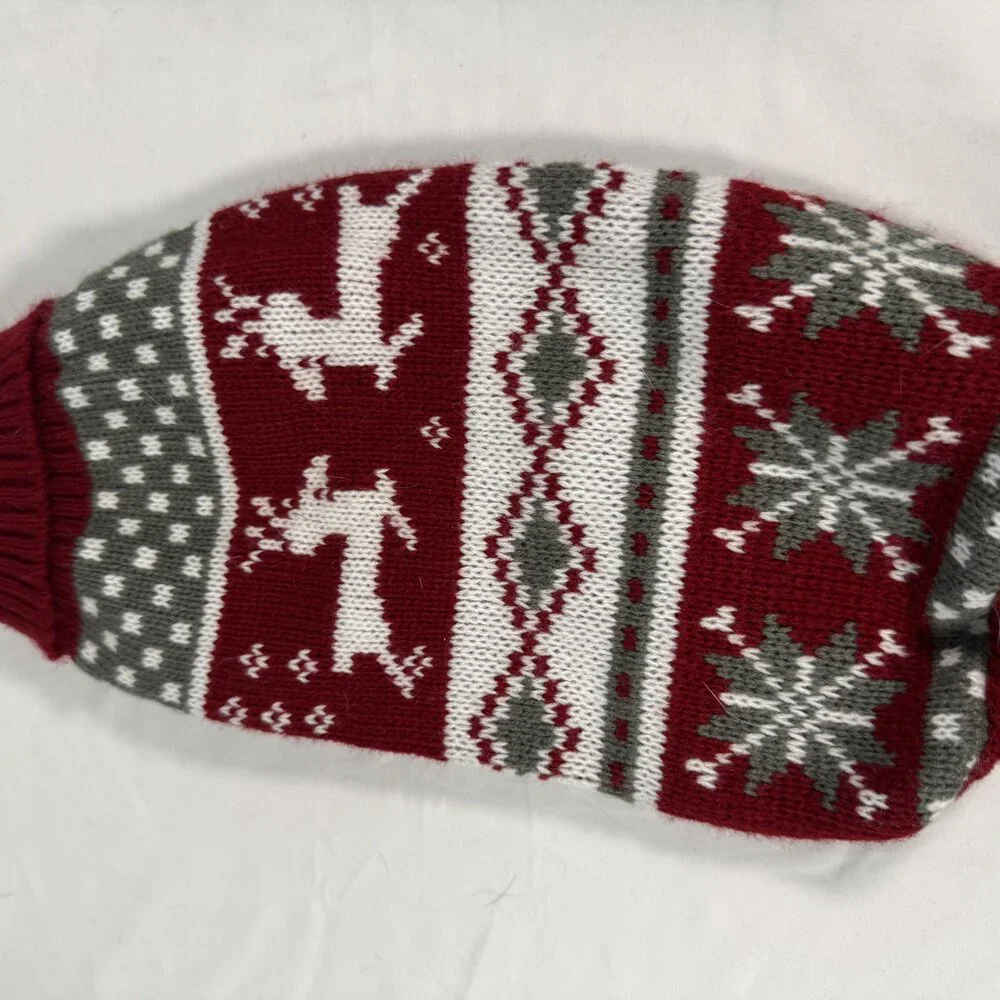 Burgundy Fair Isle Reindeer Knit Dog Sweater Christmas Holiday Pet Sweater